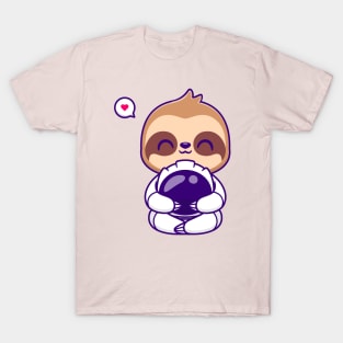 Cute Sloth Astronaut Sitting Cartoon T-Shirt